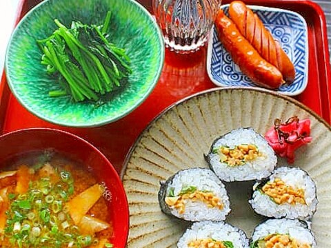 なったく巻き*納豆と沢庵の海苔巻